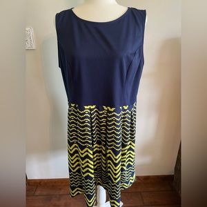 Xhilaration Navy Dress with Yellow Chevron Print XXL